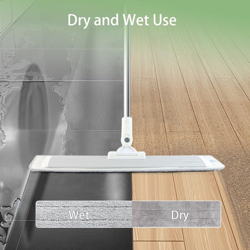 CQT Commercial Flat Microfiber Floor Mop Cleaning System 18" Inch Wet Dry and Dust Hardwood with 4 Washable Pads Cleaner for Laminate Tile Stainless Steel Handle and Extension (PT12-WET) - Image 3